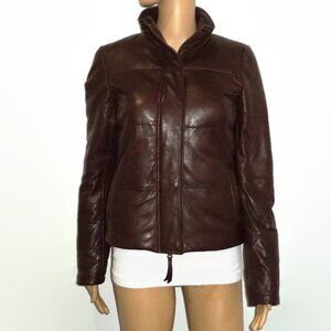 Gianni Bini Brown Lambskin Leather Puffer Jacket, Sz. S
